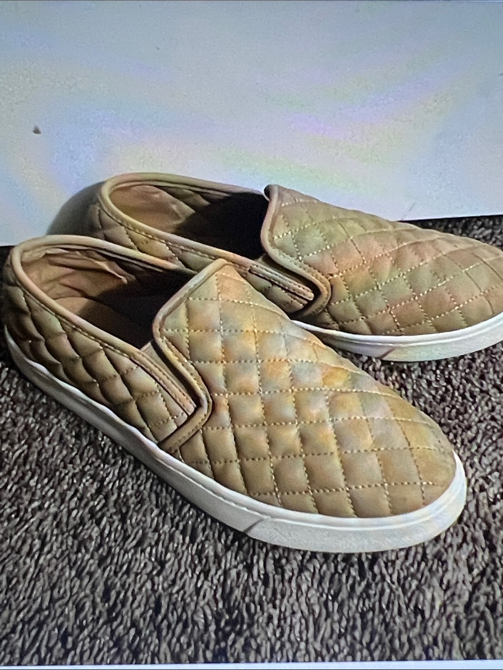 Soda Quilted Slip-On Flats in Tan